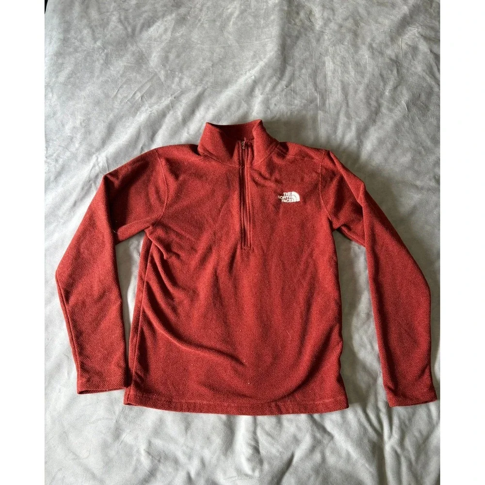 The North Face Mens Small Quarter Zip Fleece Pullover Burnt Orange Textured Knit
